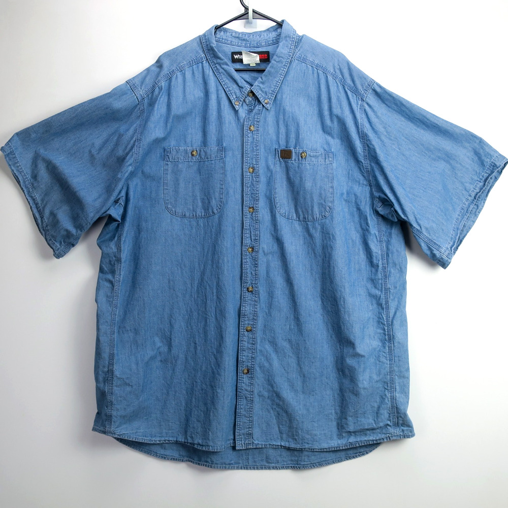 Wrangler RIGGS Work Shirt Mens 4XL Blue Short Sleeve Button Up Workwear